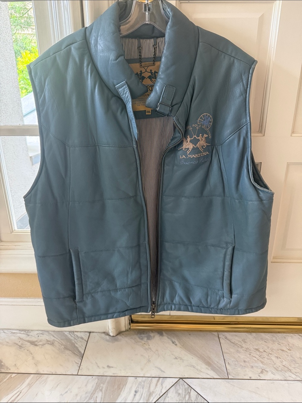 La Martina Men's Teal Leather Quilted Vest